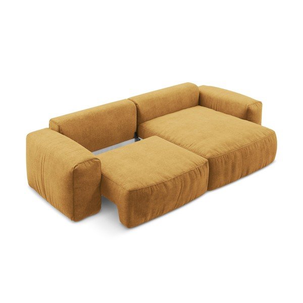 Sinepju dzeltens salokāms stūra dīvāns no šenila auduma (ar labo stūri/ar zvilni) Kuki – Makamii-image-4