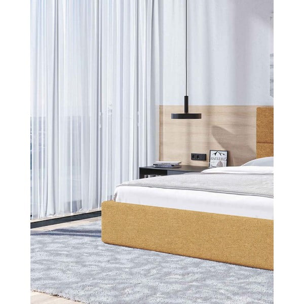 Okera dzeltena polsterēta divvietīga gulta ar veļas kasti un redelēm 180x200 cm Bufo – MESONICA-image-4