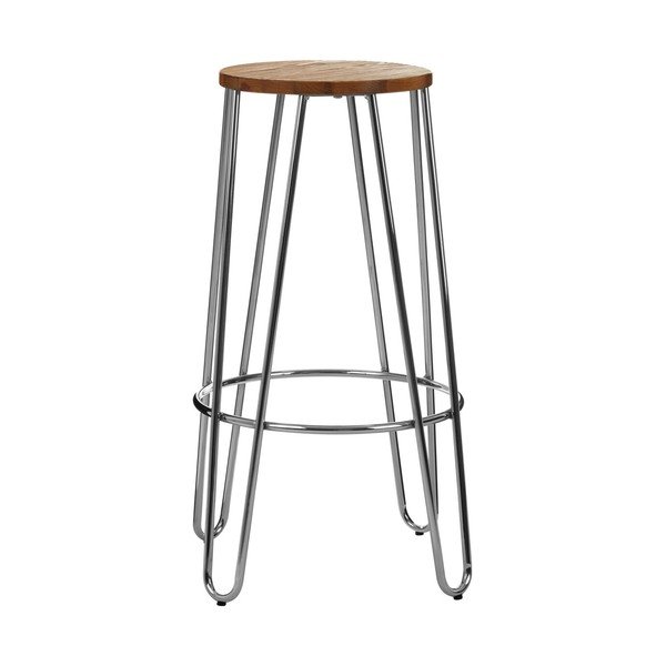 Sudraba krāsas/dabīga toņa gobas masīvkoka bāra taburete (sēdekļa augstums 75 cm) District – Premier Housewares