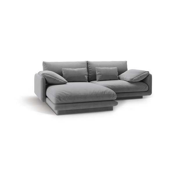 Gaiši pelēks samta stūra dīvāns (ar kreiso stūri/ar zvilni) Torino – Micadoni -image-2