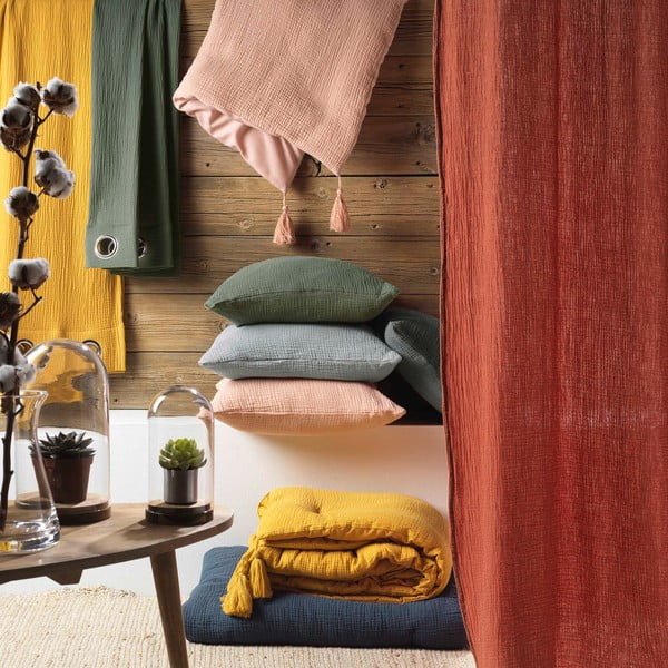 Dzeltena divguļamā muslīna gultas veļa 220x240 cm Angelia – douceur d'intérieur-image-3