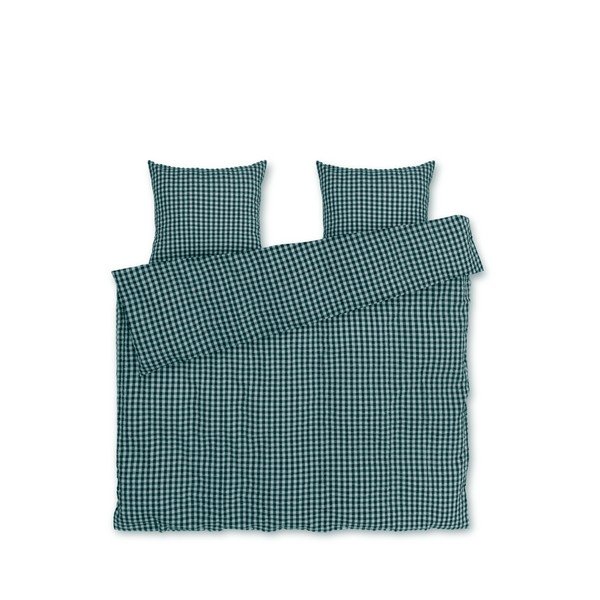 Zaļa/zila divguļamā gultas veļa no krepa auduma 200x220 cm Bæk&Bølge – JUNA