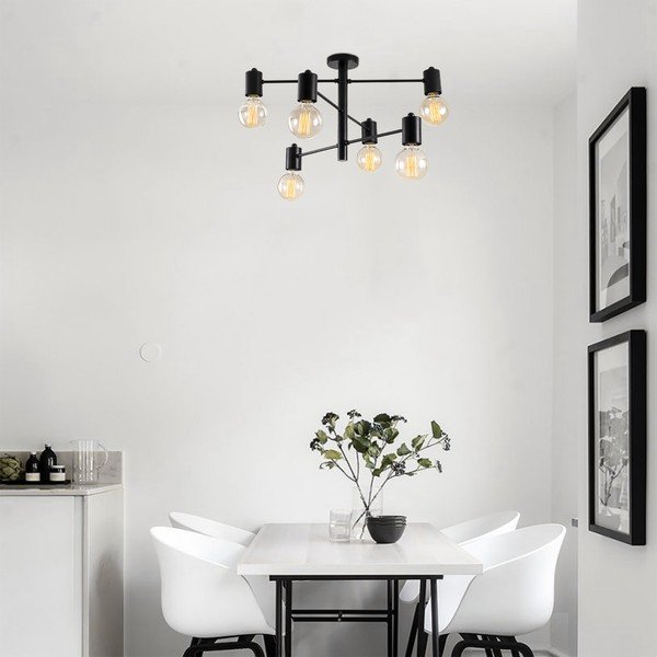 Melna griestu lampa ar 6 spuldzēm Opviq lights Hexa-image-4