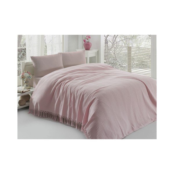 Viegls kokvilnas pārklājs divguļamai gultai Pique Powder, 220 x 240 cm-image-1