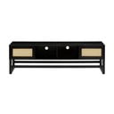 Melns TV galdiņš no priedes koka ar rotangpalmas durvīm Støraa Jolene