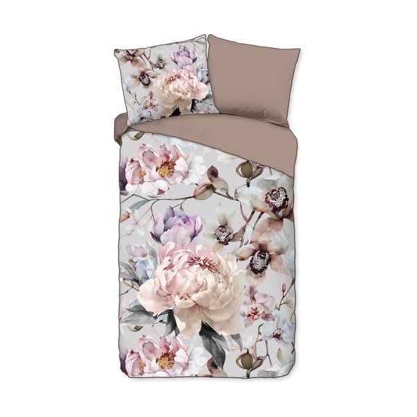 Pelēka/brūna vienguļamā gultas veļa no kokvilnas satīna 140x220 cm Colinda – Descanso