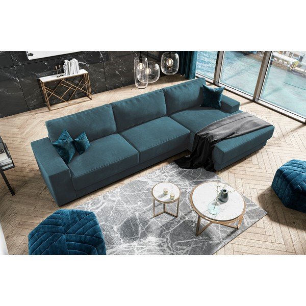 Tirkīzzils velveta salokāms stūra dīvāns Donatella – Milo Casa-image-1