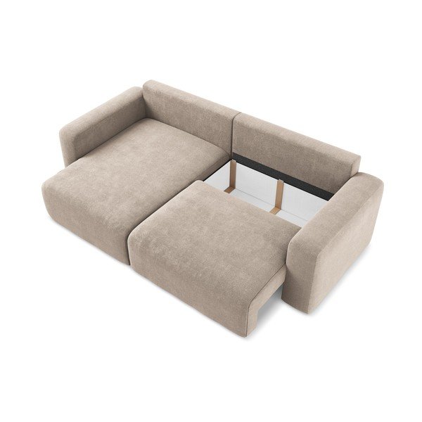 Bēšs salokāms stūra dīvāns no šenila auduma ar uzglabāšanas vietu (ar kreiso stūri/ar zvilni) Kona – Makamii-image-4