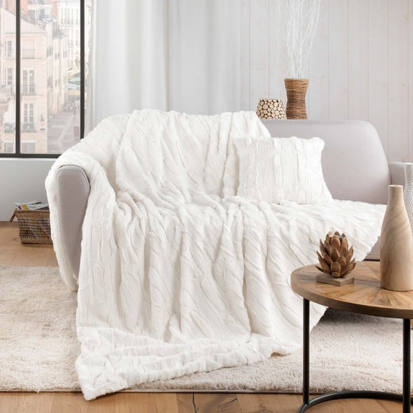 Krēmkrāsas mikroplīša pleds 180x220 cm Foxy – douceur d'intérieur-image-1