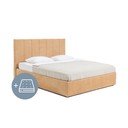 Sinepju dzeltena polsterēta divvietīga gulta ar veļas kasti ar matraci un redelēm 180x200 cm Thessa Bold Line – Bonami Selection