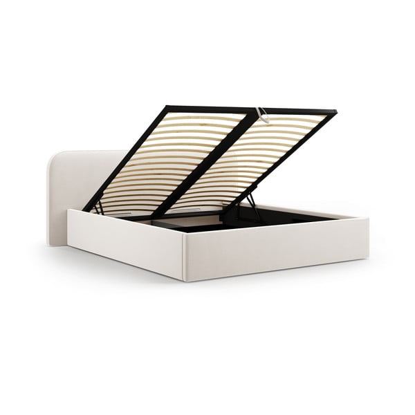 Ziloņkaula krāsas polsterēta divvietīga gulta ar veļas kasti un redelēm 180x200 cm Elizabeth – Micadoni -image-2