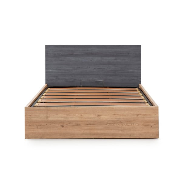 Pelēka divguļamā gulta ar uzglabāšanas vietu un režģi 160x200 cm Kronos – Marckeric-image-2