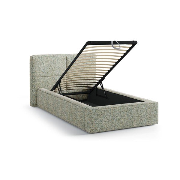 Zaļa polsterēta vienvietīga gulta ar veļas kasti un redelēm 90x200 cm Darren – Micadoni -image-1