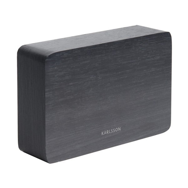 Melns modinātājs ar koka dekoru Karlsson Square, 15 x 10 cm-image-1