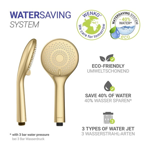 Matētas zelta krāsas plastmasas ekonomiskā dušas galva ø 11 cm Watersaving System – Wenko-image-2
