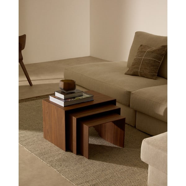 Sānu galdiņi (3 gab.) ar riekstkoka imitāciju 40x60 cm Litto – Kave Home-image-2