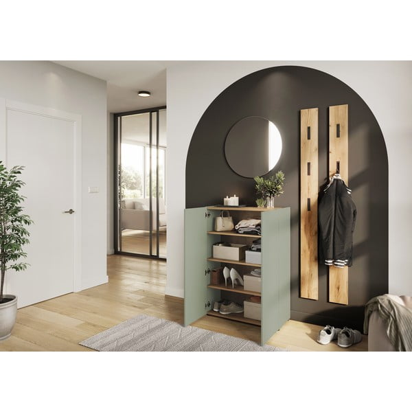 Gaiši zaļa priekšnama iekārta ar ozolkoka imitāciju 104x200x33 cm Alviano – Germania-image-2