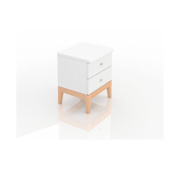 Baltas priedes koka naktsskapītis ar 2 atvilktnēm Skandica Livia, augstums 54 cm-image-4