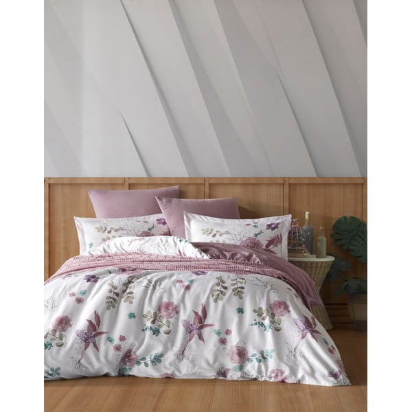 Balta/rozā divvietīga kokvilnas gultas veļa 200x200 cm Larin – Mijolnir