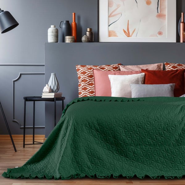 Zaļš gultas pārklājs AmeliaHome Tilia, 240 x 220 cm