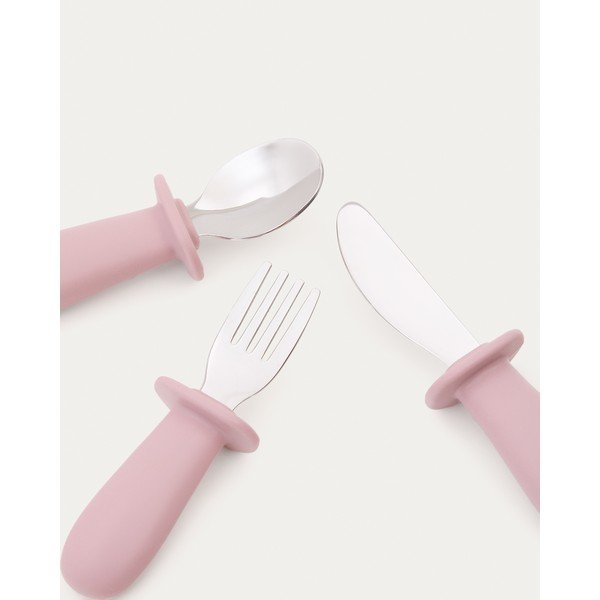 Rozā plastmasas/silikona bērnu galda piederumi (3 gab.) Lili – Kave Home-image-3