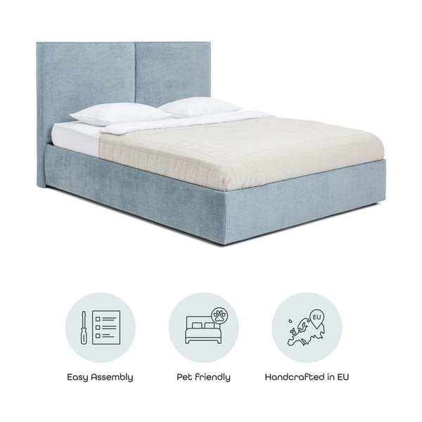 Zila polsterēta divvietīga gulta ar veļas kasti un redelēm 180x200 cm Thessa Bold – Bonami Selection-image-4