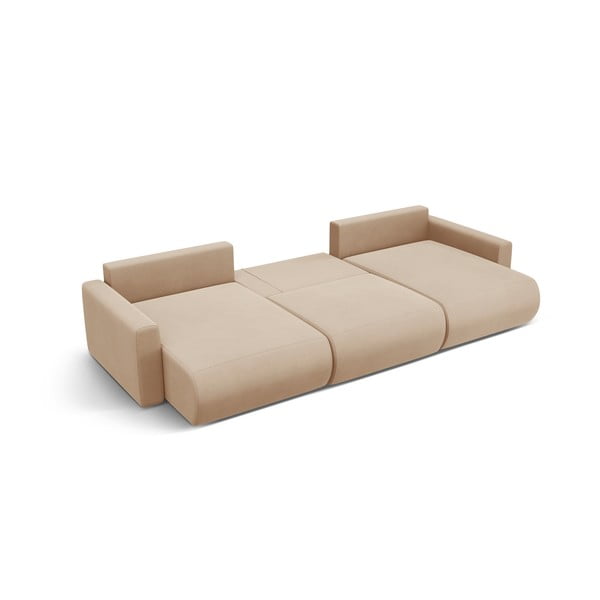 Gaiši brūns samta stūra dīvāns ar uzglabāšanas vietu (U veida) Belfast – Cosmopolitan Design-image-3