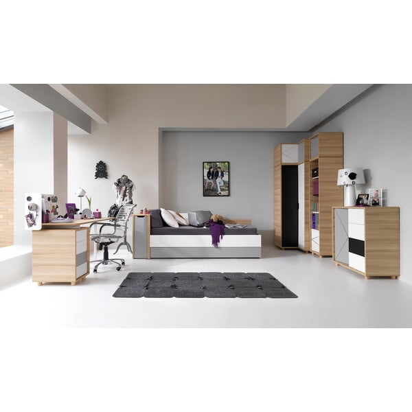 Skapītis ar pelēkām durvīm vienvietīgai gultai Vox Evolve-image-2