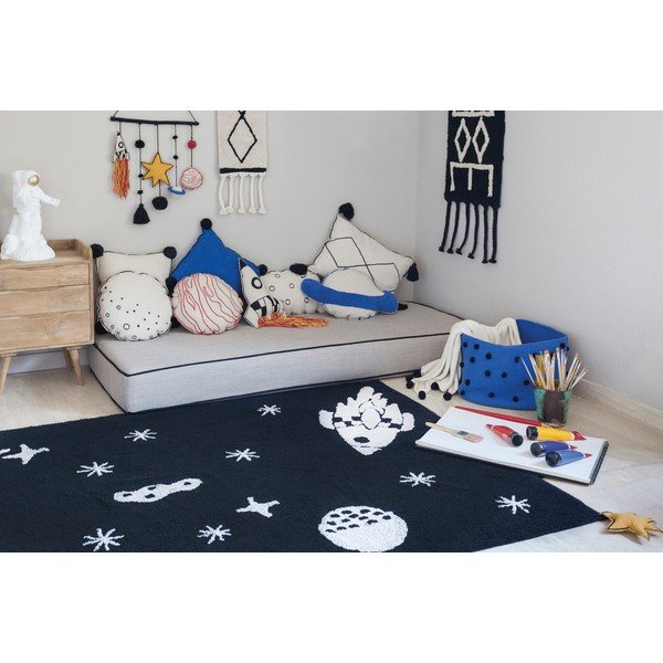 Melns mazgājams/ar rokām darināts bērnu paklājs no kokvilnas maisījuma 140x200 cm Alfombra Lavable Universe – Lorena Canals-image-1