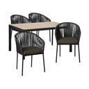 Dārza pusdienu galda un krēslu komplekts 4 personām ar melniem krēsliem Trapani un Thor galdu, 147 x 90 cm