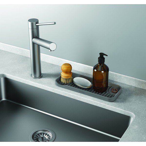 Pelēks silikona tīrīšanas piederumu organizators pie izlietnes – Metaltex-image-1