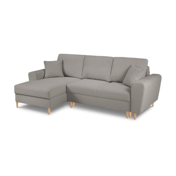 Gaiši pelēks salokāms stūra dīvāns ar uzglabāšanas vietu no buklē auduma (ar kreiso stūri/ar zvilni) Kyoto – Cosmopolitan Design-image-1