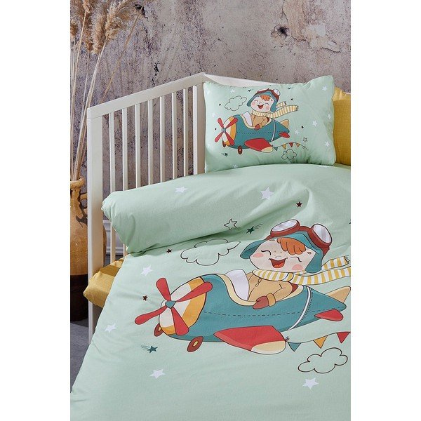 Kokvilnas bērnu gultas veļa bērnu gultiņai ar palagu 100x150 cm Pilot – Mila Home-image-3