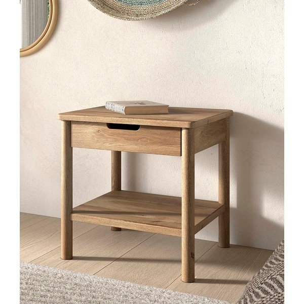 Dabīga toņa ozola masīvkoka naktsskapītis ar plauktiem Olive – Vipack-image-1
