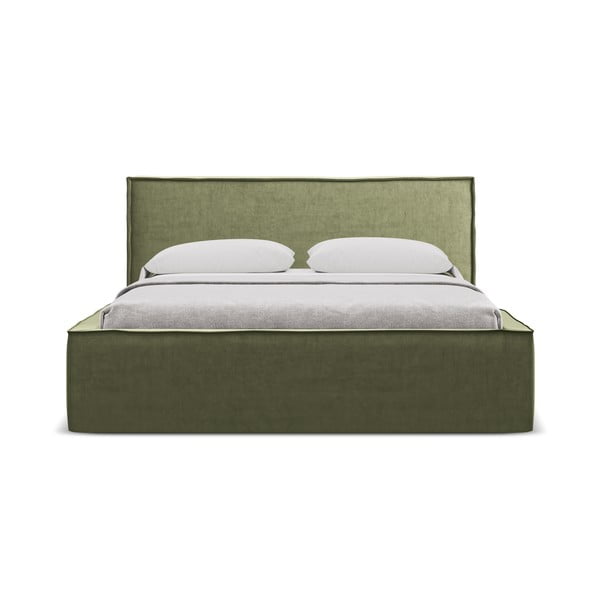 Zaļa polsterēta divvietīga gulta ar veļas kasti un redelēm 180x200 cm Anani – Makamii-image-3