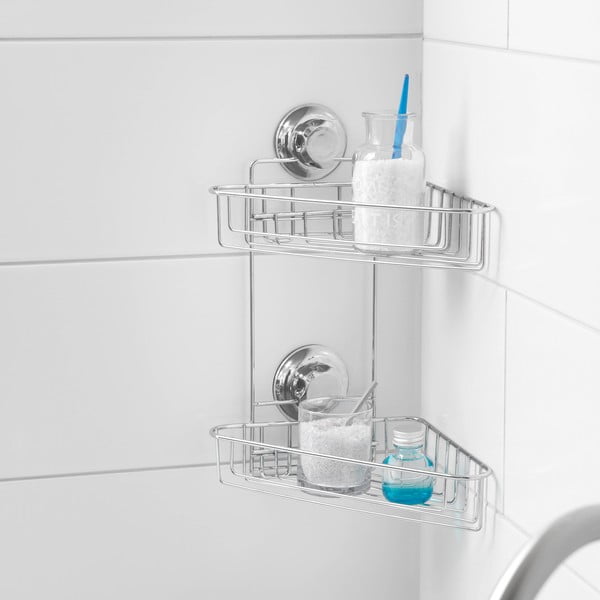 Sudraba krāsas stūra metāla pašturošs vannas istabas plaukts Bestlock Bath – Compactor-image-1