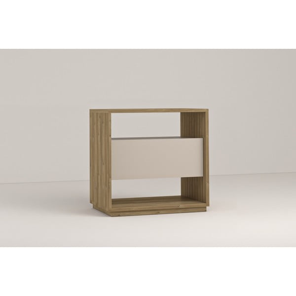 Krēmkrāsas/dabīga toņa naktsskapītis ar ozolkoka imitāciju Dennis – Marckeric-image-1