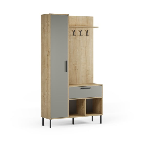 Zaļa/dabīga toņa priekšnama iekārta ar ozolkoka imitāciju 108x195x35 cm Heidy – Marckeric-image-2