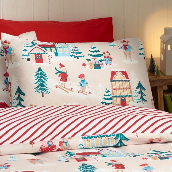 Divguļamā gultas veļa 200x200 cm Christmas Mouse Town – Catherine Lansfield-image-3