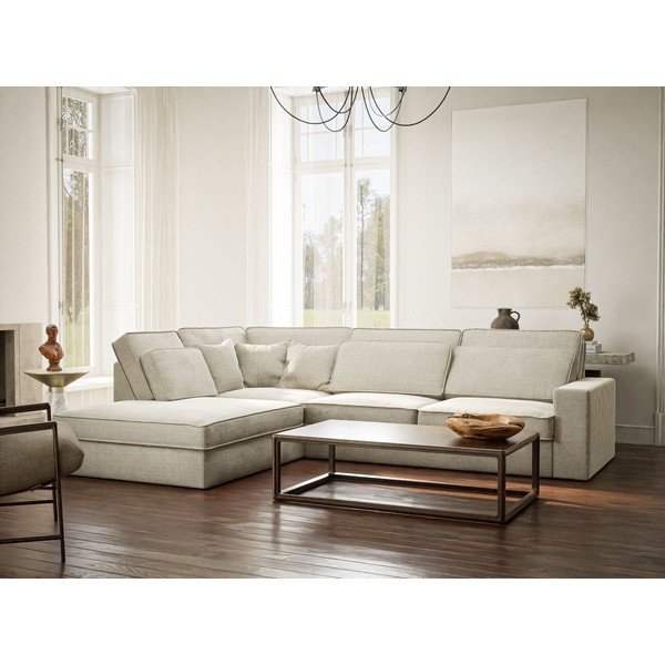 Pelēkbēšs stūra dīvāns no šenila auduma (ar kreiso stūri/L veida) Kirou – Maison de Rêve-image-1