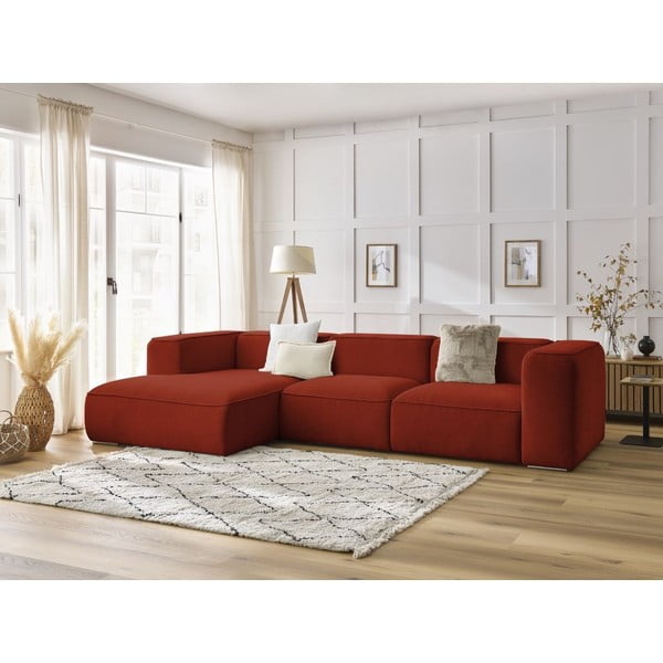 Ķieģeļu sarkans stūra dīvāns no buklē auduma (ar kreiso stūri) Zephyr – Bobochic Paris-image-1