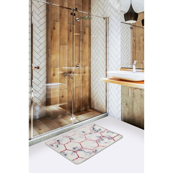 Balts/pelēks vannas istabas paklājs 60x40 cm Honeycomb – Foutastic-image-1