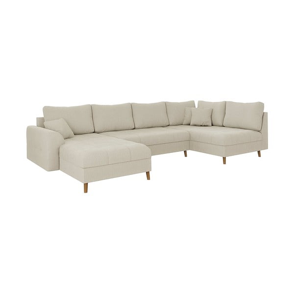 Krēmkrāsas velveta stūra dīvāns (ar kreiso stūri/U veida) Ariella – Ropez