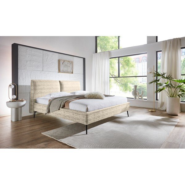 Bēša polsterēta divvietīga gulta bez režģa 200x200 cm Infinity – Meise Möbel-image-1