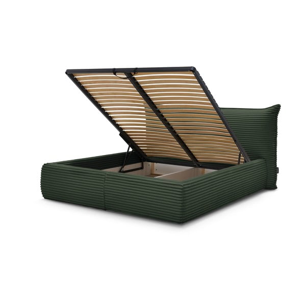 Tumši zaļa polsterēta divvietīga gulta ar veļas kasti un redelēm 180x200 cm Jade – Bobochic Paris-image-3