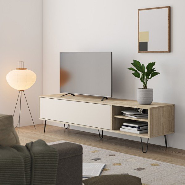 Krēmkrāsas TV galdiņš ar ozolkoka imitāciju 165x44 cm Aero – TemaHome -image-4