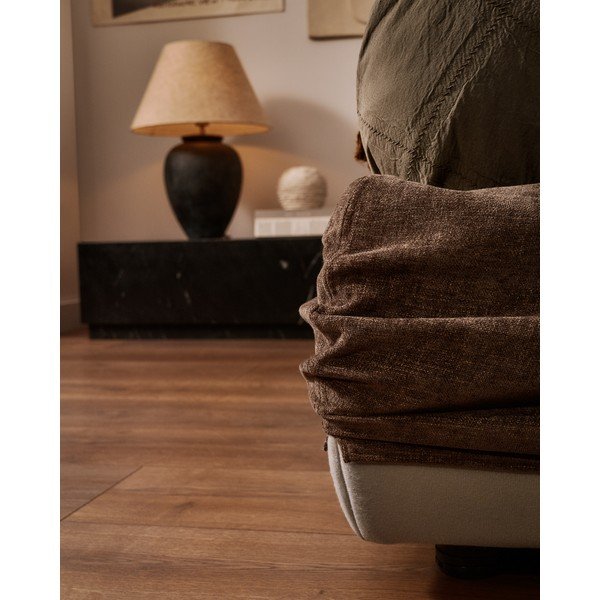 Tumši brūna polsterēta divvietīga gulta no šenila ar veļas kasti ar redelēm 160x200 cm Dafra – Kave Home-image-2