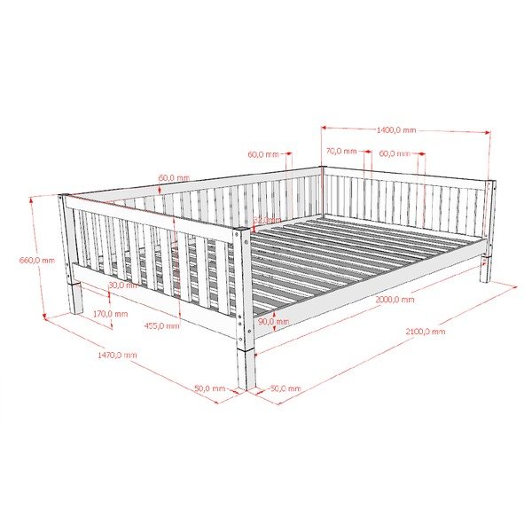 Dabīga toņa priedes masīvkoka bērnu gulta ar redelēm 140x200 cm Dallas – Vipack-image-4