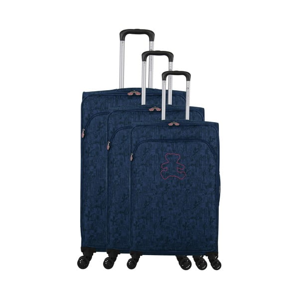 3 zilu bagāžas somu komplekts uz 4 riteņiem Lulucastagnette Casandra