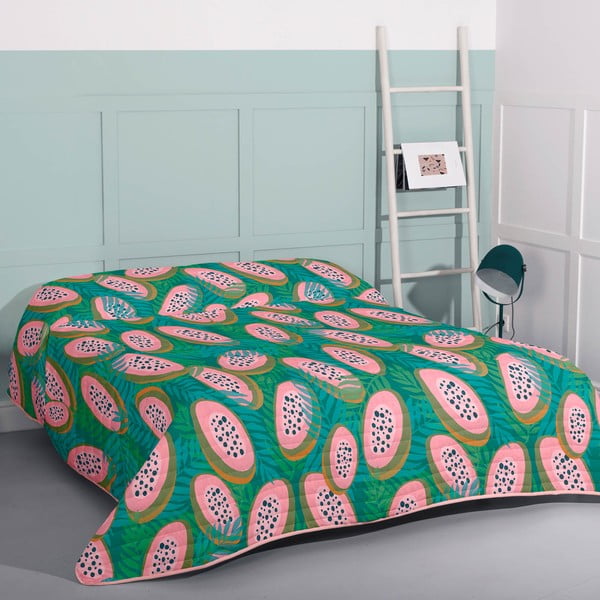 Zaļš/rozā stepēts gultas pārklājs 270x260 cm Papaya – Aware